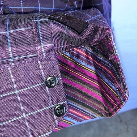 Men's Thomas Dean Purple & Blue Check Button Down Shirt - Picture 6 of 9